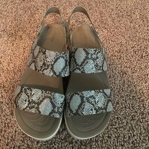 Croc snake print wedges, size 7